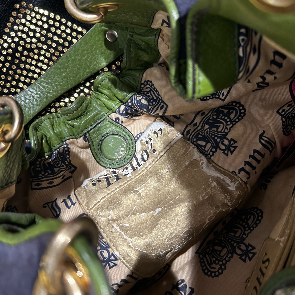 Juicy Couture Velvet Navy and Olive Shoulder Bag - Picture 4 of 12
